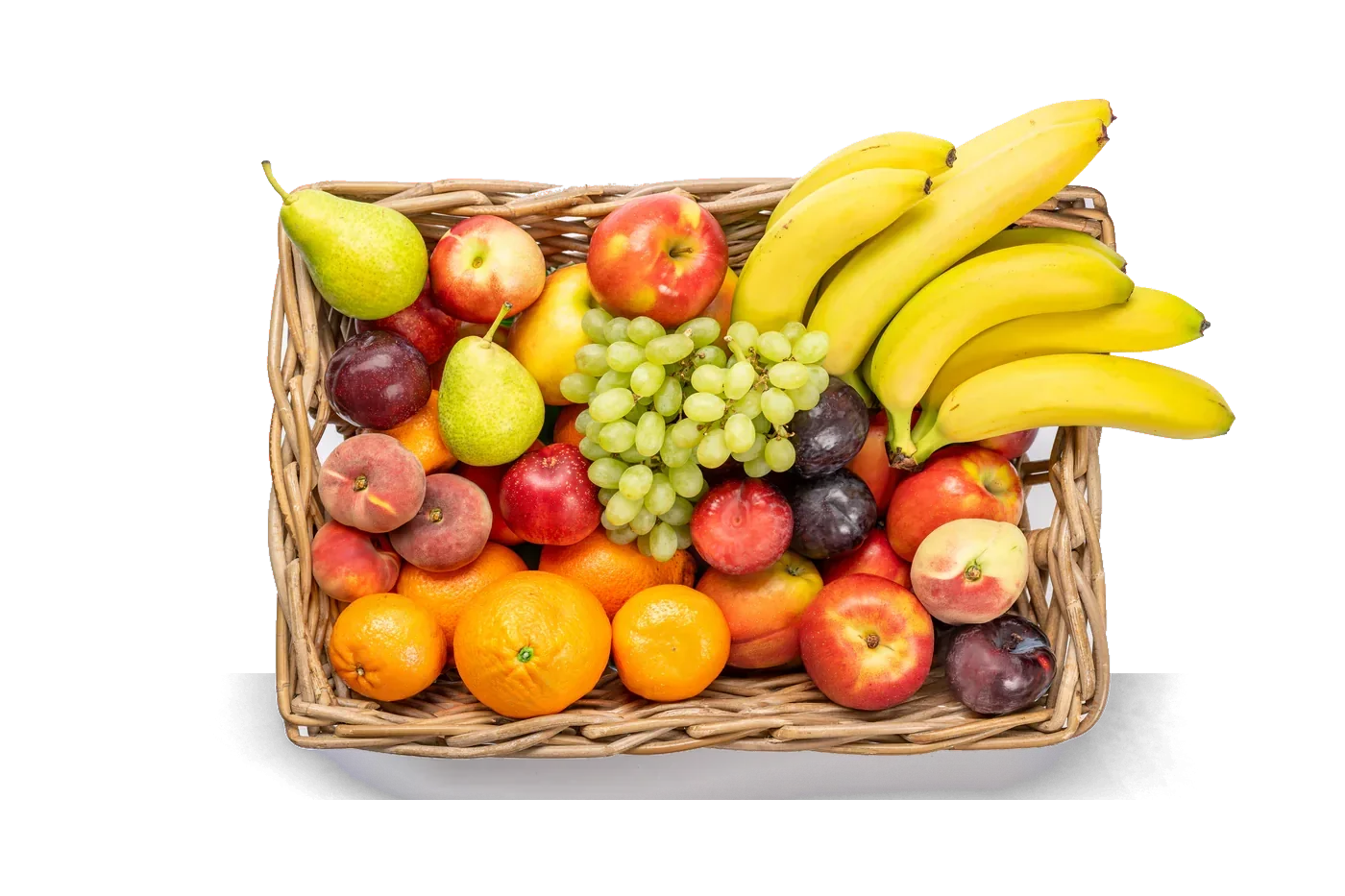 Firmenfrüchte-Korb mit Äpfeln, Bananen, Trauben, Birnen & Orangen